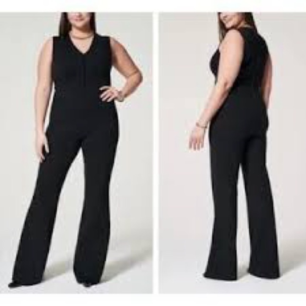 SPANX The Perfect Jumpsuit Flare Leg Sleeveless Stretch Black size XL